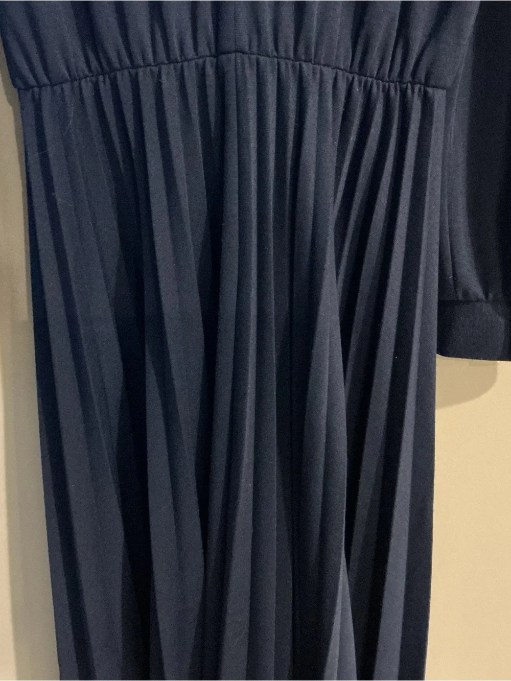 Vintage 1970s Kay Windsor Navy Accordion Pleated Midi Dress Union Made USA S
